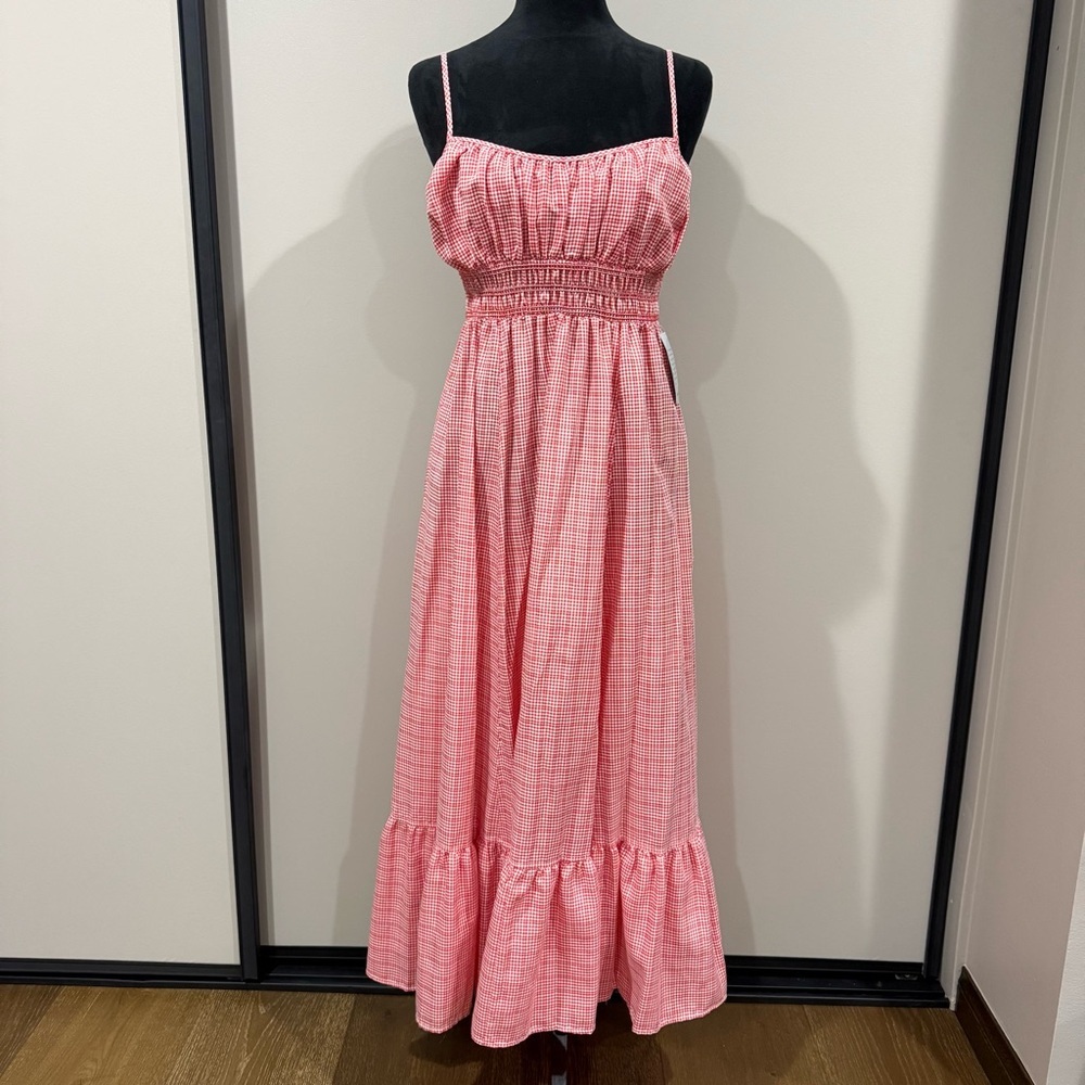Max Studio Red Gingham Cottagecore Smocked Waist Tiered Maxi Boho Dress - NWT
